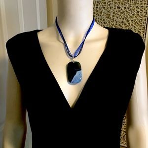 (Video) Gorgeous Handmade One of a Kind Blue and Black Agate Pendant Necklace